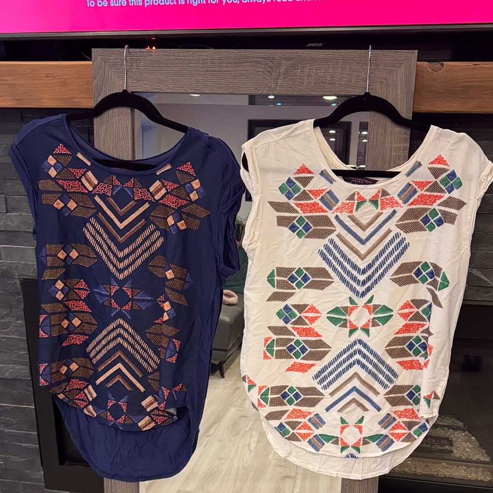 Catherine Malandrino Indigo Top with Red Accents
